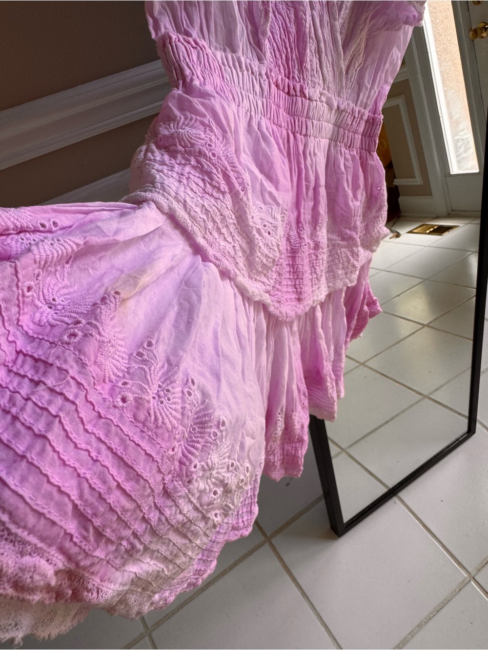 LoveShackFancy tie dye Gwen Dress in Peony Pink Lace-Trim Cotton size M - Picture 7 of 9